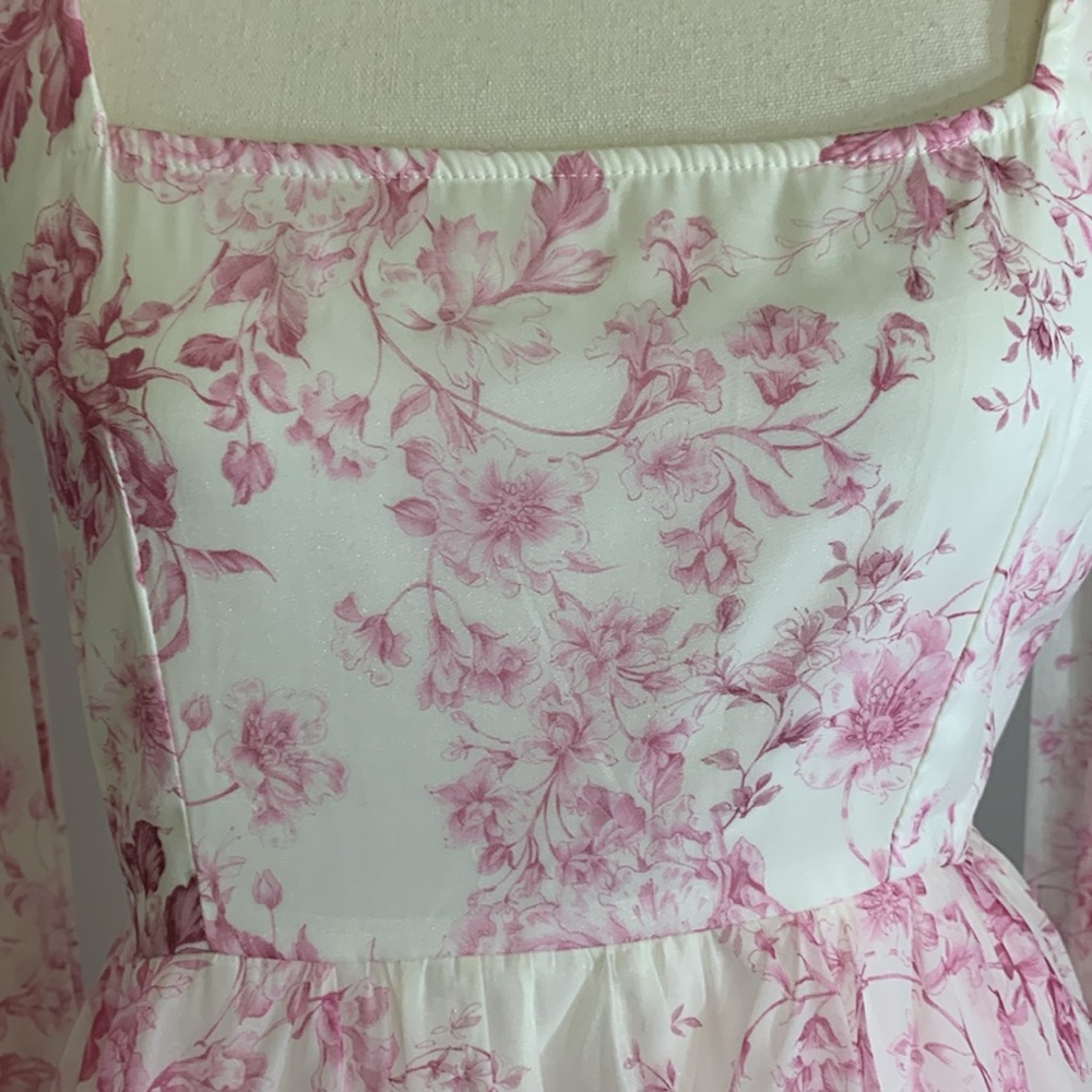 Francesca’s Pink Floral Tie-Shoulder Ruffle Dress – Women’s Small 🌸 - Picture 2 of 7